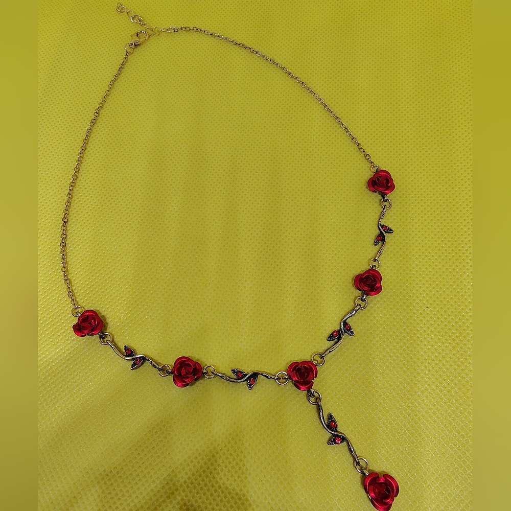 Red and Gold Heart Necklace with Delicate Design